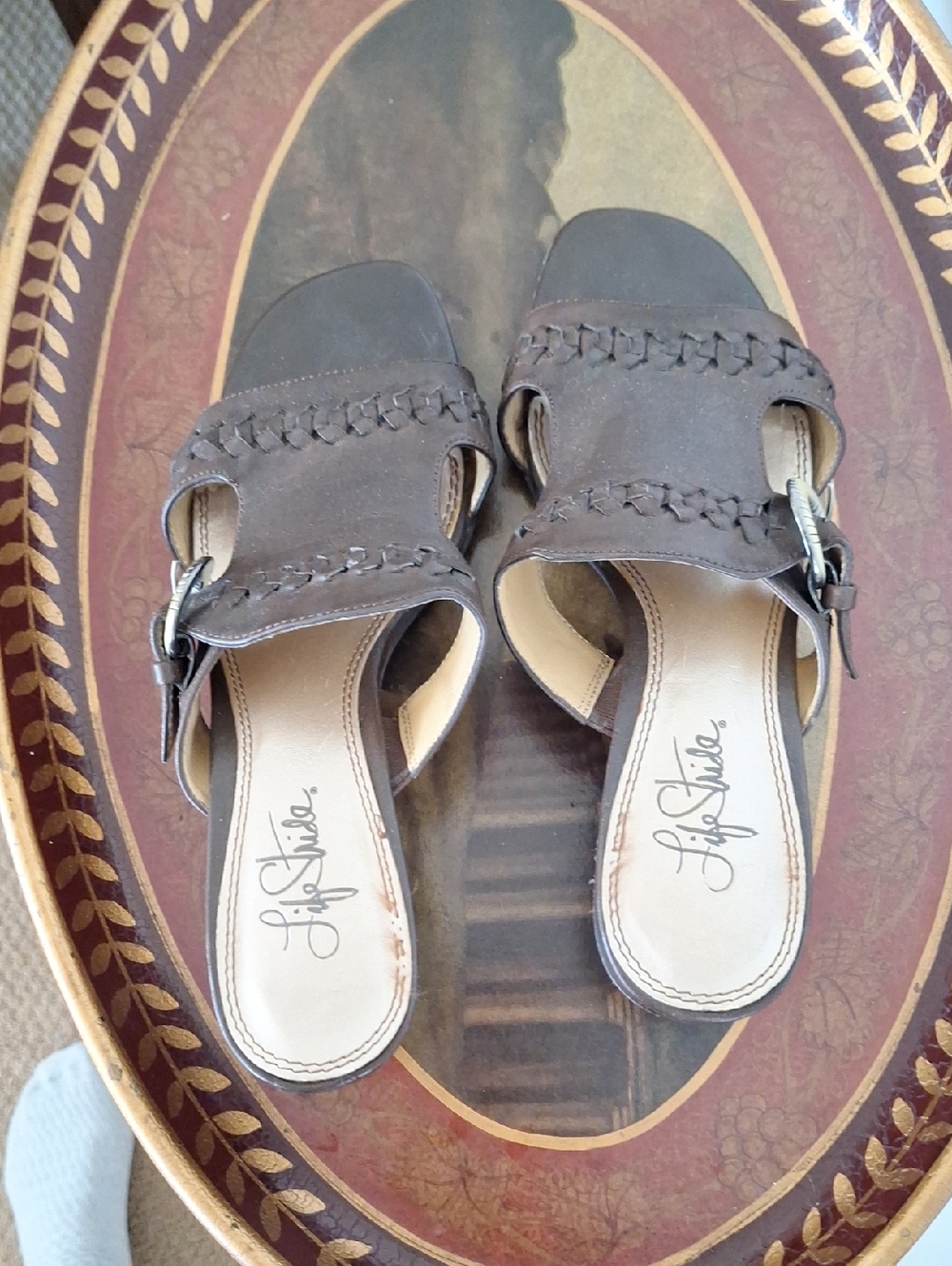 Life Stride Dark Brown Braided Slide Mules with Buckle Accent